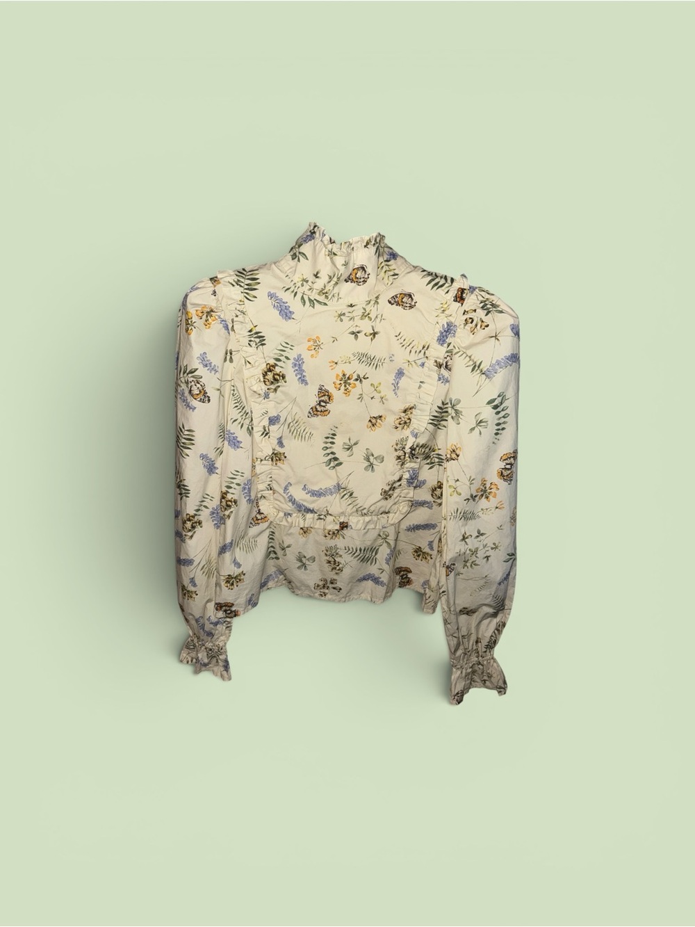 Meadows Lupin Floral Smocked High-Neck Blouse - Cream Women’s Size 6 Cottagecore